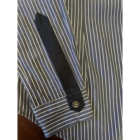 Mens Armani Jeans Stripped Button Up Shirt Size XL Blue And White - Picture 2 of 8